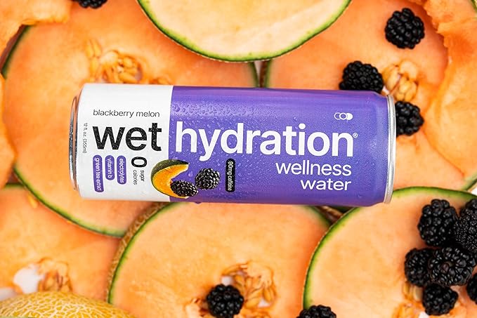 Wet Hydration | Functional Wellness Water, Non-Carbonated - Blackberry Melon (12 Ounce Cans, Pack of 12) - Flavored Water, Hydration Drink, No Sugar, No Artificial Ingredients, Zero Calories (Packaging May Vary) - Bloomnest
