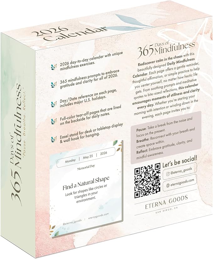 2026 Mindfulness Daily Desktop Calendar | Day To Day Tear Off Calendar with 365 Positive Affirmation Exercises for a Year of Calm Self Care, Box Calendar Gift For Women, Christmas Stocking Stuffer Gift for Home or Office - Bloomnest