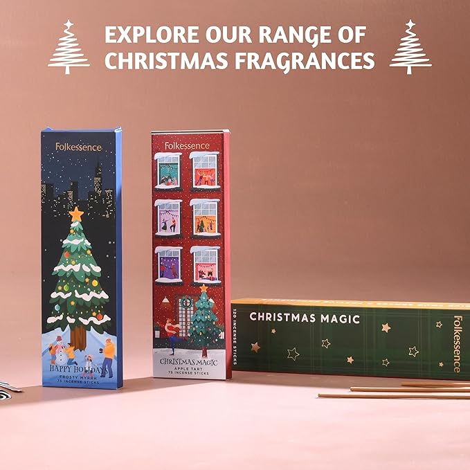 Folkulture Christmas Incense Sticks for Home | Pack of 75 Insenses for Cleansing | Natural and Non Toxic Insence Sticks for Gifts for her | Organic Apple Tart Inscents (Christmas Magic) - Bloomnest