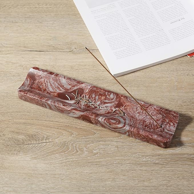Koville Marble Incense Holder, Incense Holder for Sticks, Incense Sticks Holder Ash Catcher for Meditation Yoga SPA, Natural Stone Incense Burner, Home Table Decor (Red) - Bloomnest