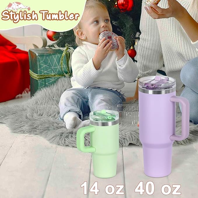 Cosictic 14 Oz Flip Straw Tumbler with Handle for Kids, Stainless Steel Double Wall Insulated Cup for Children with Flip Top Lid, 14 Oz Leak-proof Cups for Kids, Green - Bloomnest