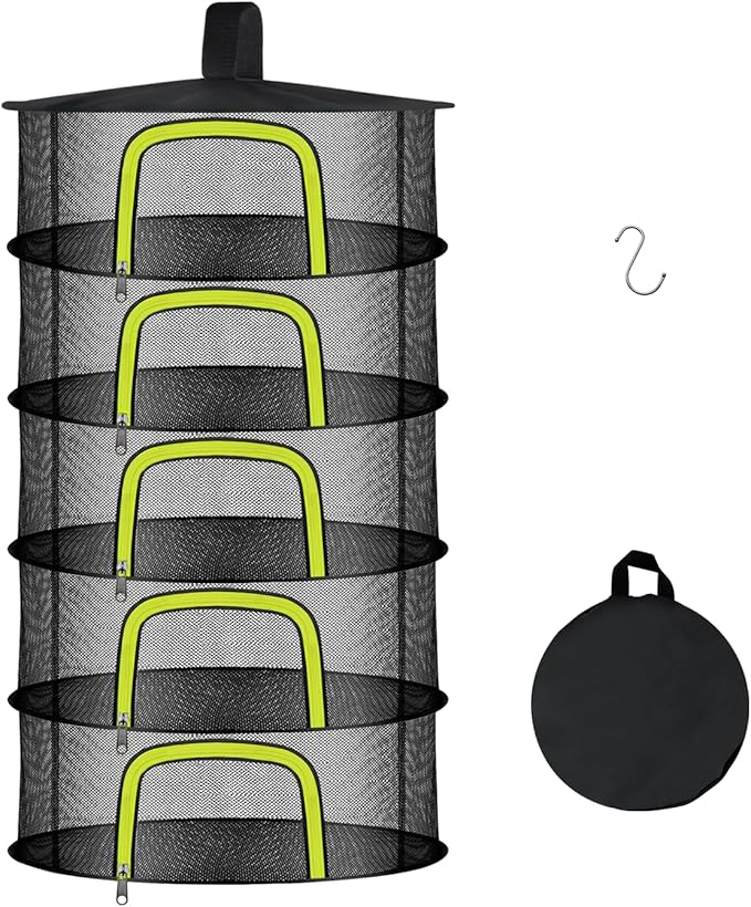 5 Layer Herb Drying Rack, Herb Drying Rack Hanging Mesh, Foldable Bud Drying Net with U-Shaped Zipper, Hooks, for Drying Herbs Plants, Flowers, Fruits, Food, Camping (5 Layers-23.62'') - Bloomnest