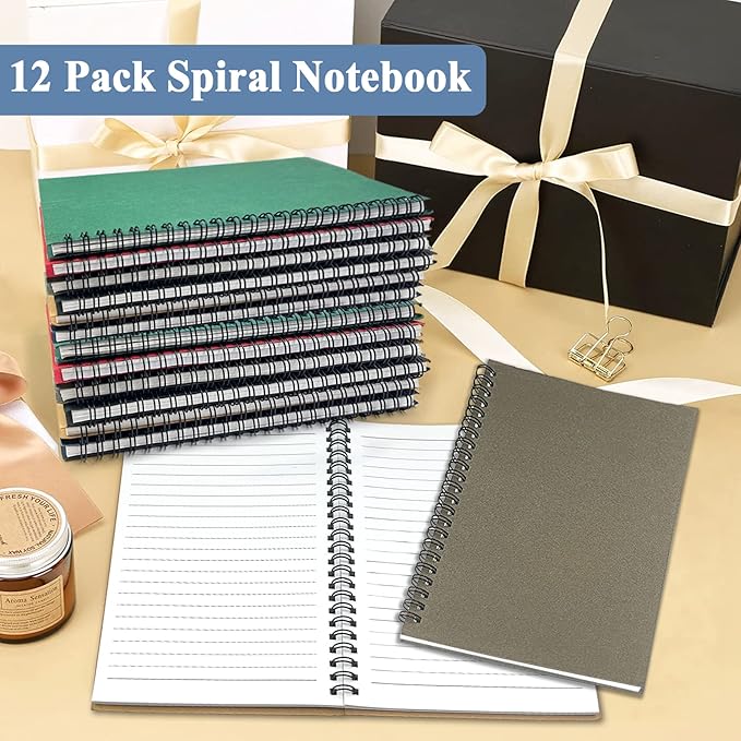 GINMLYDA 12Pack Small Spiral Notebook A5, 8.25x5.5” 120 Lined Pages Wide Ruled Spiral Journal Bulk Blank Kraft Cover Spiral Bound Notebook & Writing Pads for Home Office Meeting Work Note Taking - Bloomnest