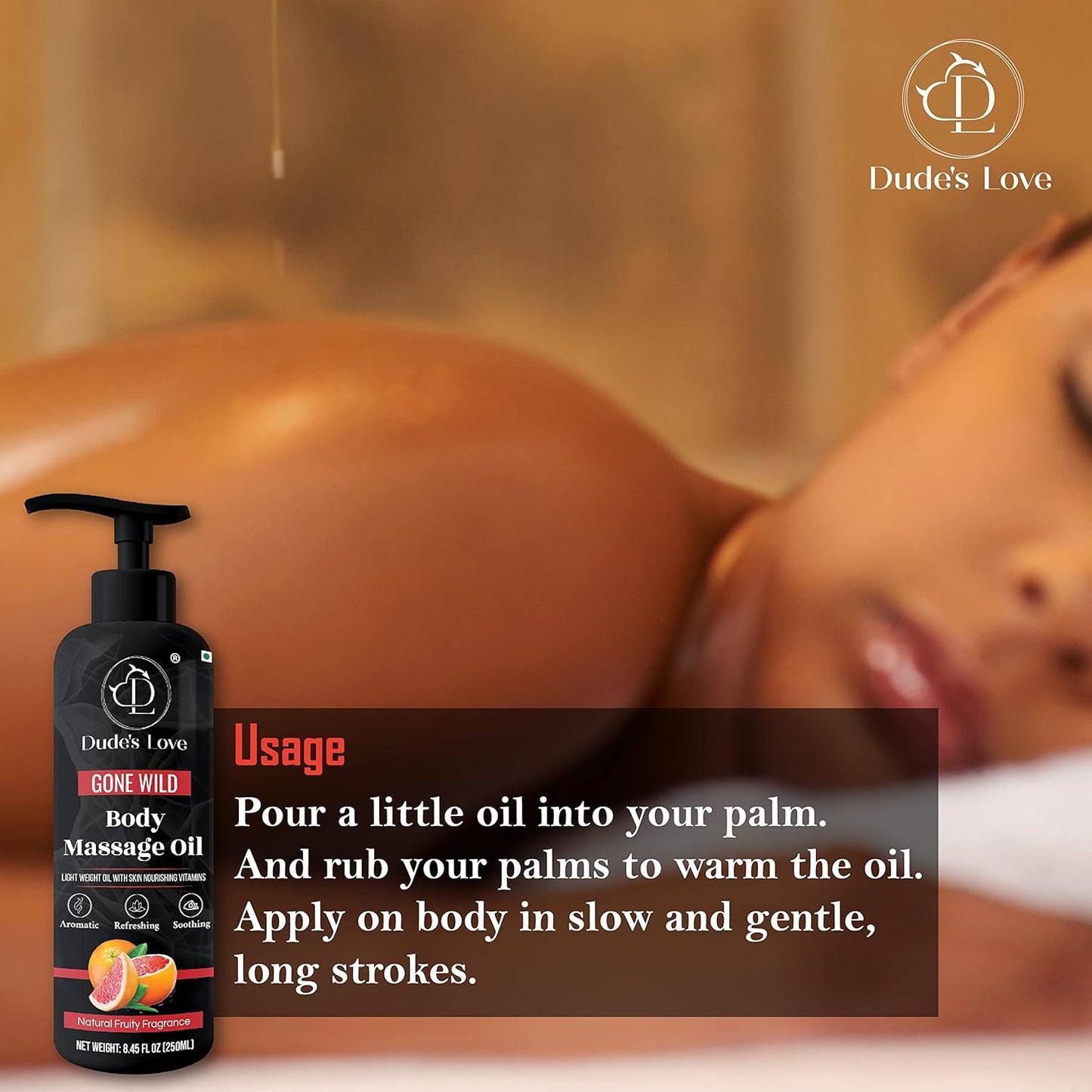 Organic - Grapefruit Full Edible Body Massage Oil - Refreshing, Calming | No Stain & Non-Sticky | with Fractionated Coconut Oil, Grapefruit & Lime Oil - 8.45 Fl Oz