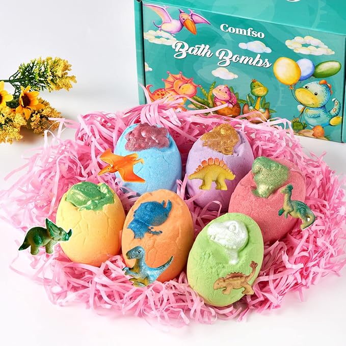 Bath Bombs for Kids - XL Dino Eggs Bath Bomb with Surprise Toys Inside, Kids Bath Bomb Gift Set, Natural Bubble Bath, Dinosaur Bathbombs Birthday Gift for Boys Girls, Christmas Gift, Thanksgiving Day - Bloomnest