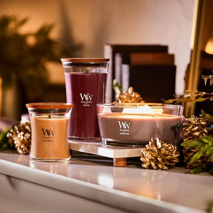 WoodWick Patchouli Crème Gifts for Women and Men, 21.5 oz Large Hourglass Candle with Crackling Wick - Bloomnest
