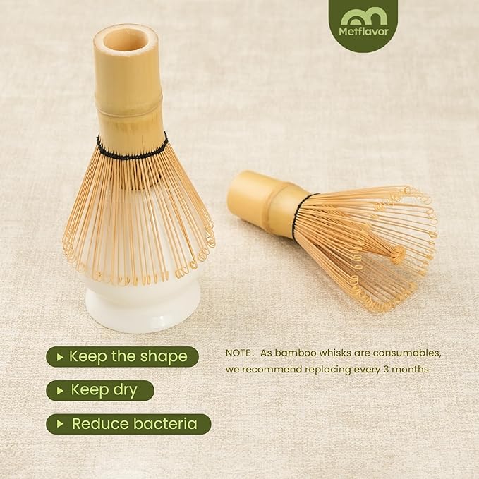 Matcha Whisk Set, Handcrafted Bamboo Chasen & Ceramic Bowl Matcha Kit, Complete 5 Pcs Matcha Set Whisk and Bowl W/Stainless Steel Sifter, Bamboo Scoop & Holder for Matcha Tea Ceremony (White) - Bloomnest