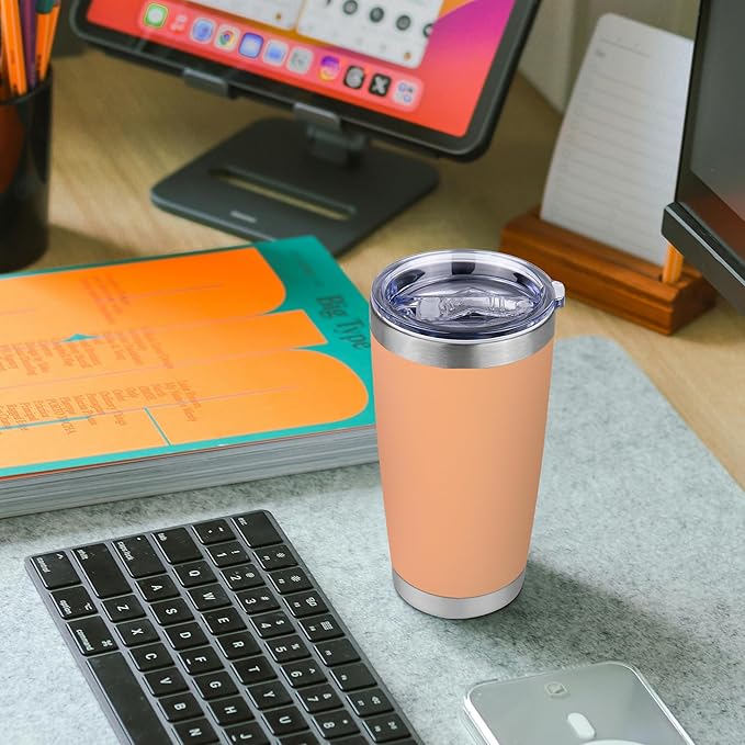 20 oz Tumbler Stainless Steel Tumblers Bulk with Lid Double Wall Insulated Coffee Tumbler Cups for Hot & Cold Drinks Powder Coated Travel Coffee Tumbler Mug Metal (Cream Orange, 6 pack) - Bloomnest