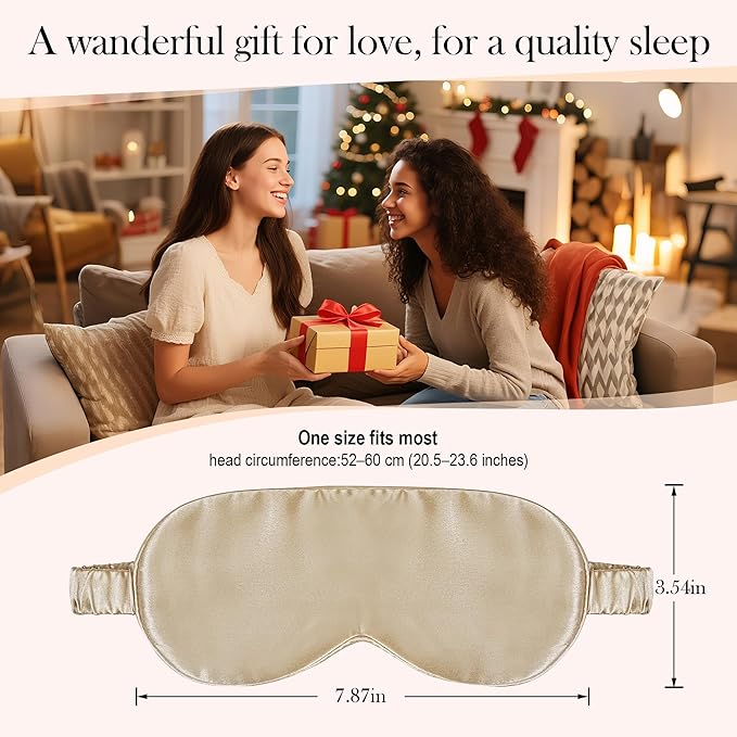SilkDream 100% Mulberry Silk Sleep Mask Eye Mask for Sleeping 22 Momme Nature 6A Real Silk Gifts for Women&Men Champagne - Bloomnest