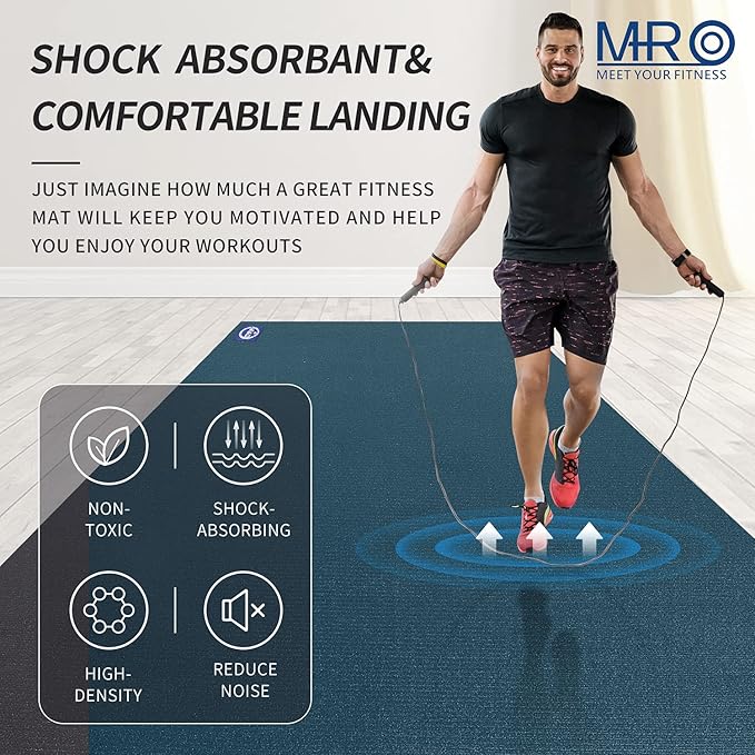 MRO Extra Large Exercise Mat For Home Gym, 8'x4.5'/7'x4.5'/6'x4.5'(7mm) Workout Mats for Gym Flooring, Non-Slip, Extra Thick Durable Cardio Mat, Ideal for Plyo, Weights, MMA, Jump Rope -Shoe Friendly - Bloomnest