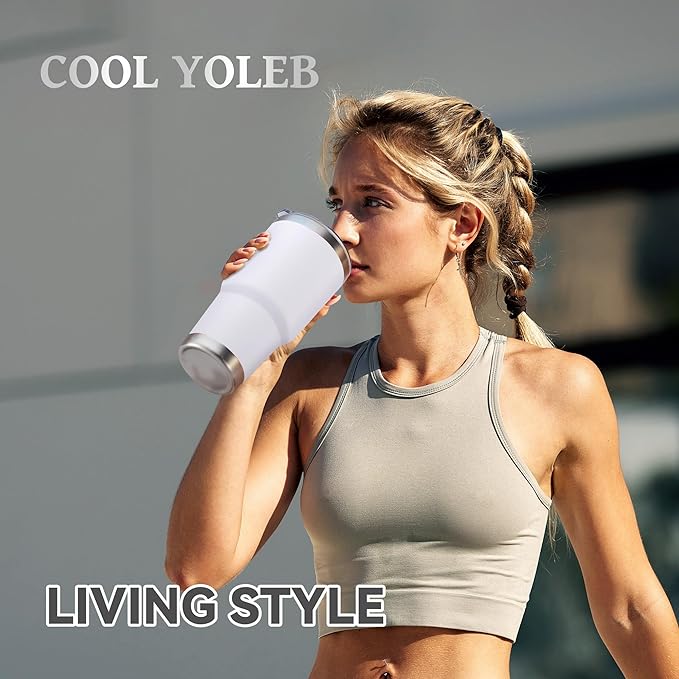 30 oz Tumbler with Lid Stainless Steel Tumblers Vacuum Insulated Cup Reusable Powder Coated Travel Mug Double Wall Leak Proof Portable Cups Keep Cold Drinks for 12 Hours, White, 1 Pack