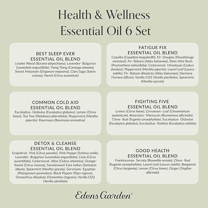 Edens Garden Health & Wellness Essential Oils 6 Set – 100% Pure Therapeutic Grade Aromatherapy Blends - for Natural Sleep, Energy & Immune Support – Undiluted Oil for Diffusers & Home, 10 ml/ 6 Pack - Bloomnest