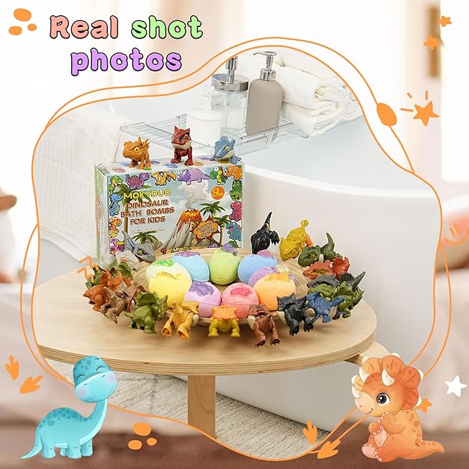 Dinosaur Bath Bomb Set for Kids โ 9 Handmade Fizzing Bombs with Surprise Toys + 3 Bonus Toys, Gift Set for Birthday Party, Christmas, Children's Day, Unique Gift Ideas for Boys & Girls - Bloomnest