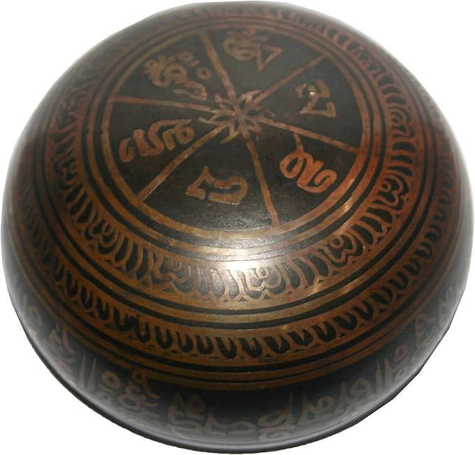 5115 SB 'G' Note Throat Chakra Antique Tibetan Auspicious Symbol Bowl Set ~ Nepal - Bloomnest