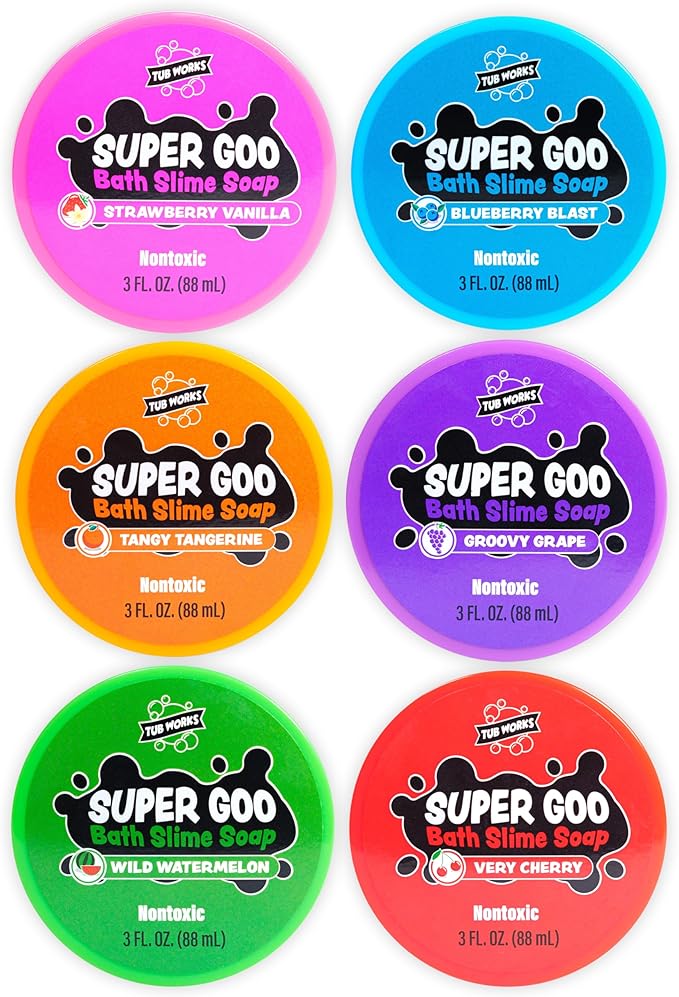 Tub Works Super Goo Bath Slime Soap Bath Toy, 6 Pack | Stretchy, Squishy Slime Soap for Kids Bath | Fresh, Fruity Scents | Nontoxic | Sensory Fun Kids & Toddler Bath Toys - Bloomnest