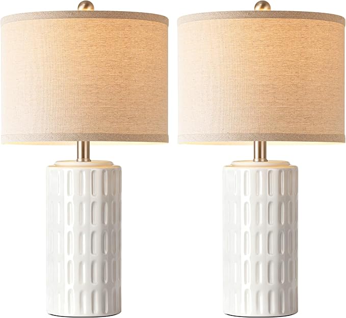 PARTPHONER 23" Farmhouse Modern Ceramic Table Lamp Set of 2 - White Bedside Lamps for Bedroom & Living Room, Nightstand, Desk, End Table - Bloomnest