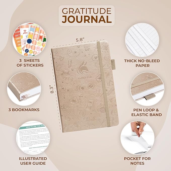 Clever Fox Gratitude Journal – Happiness, Positivity & Affirmation Daily Journal – Inspirational Daily Notebook – 3 Months, A5 (Pearl) - Bloomnest