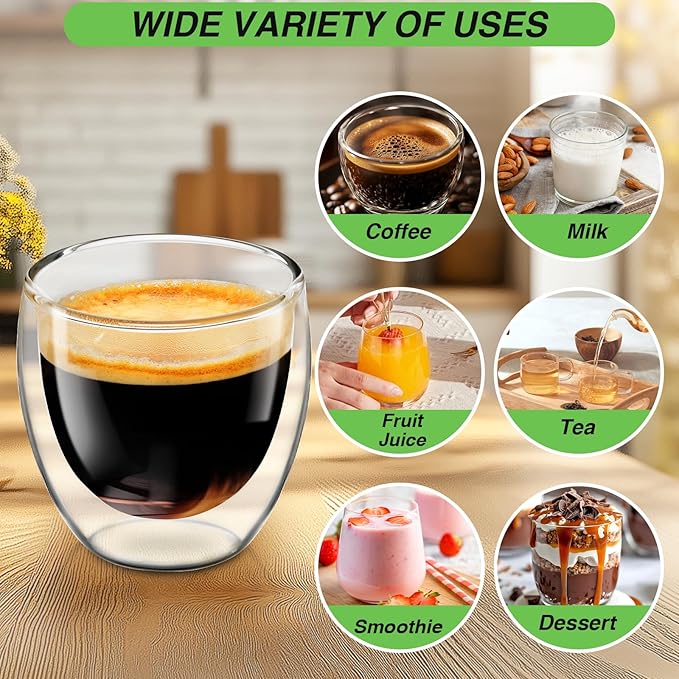 Espresso Cups Set of 4, 3 OZ Expresso Shots Glass Cup, Double Walled Glass Coffee Mugs, Espresso Machine Accessories,Insulated Clear Espresso Shot Glasses Cups,Water Won't Enter Between Double Walls - Bloomnest
