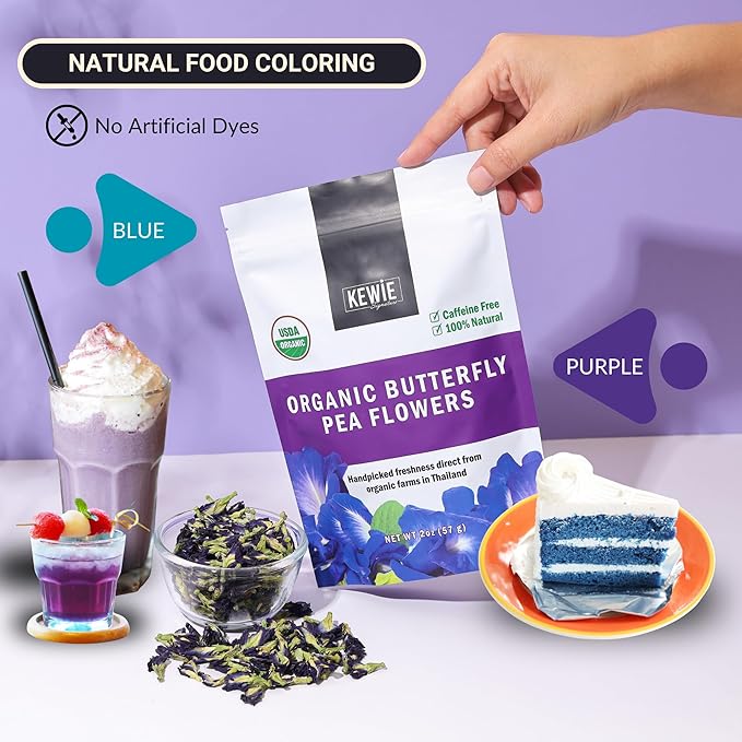 KEWIE Signature Butterfly Pea Flower Tea – 2oz Premium-Grade Blue Butterfly Pea Flower Organic Loose Leaf Tea – Caffeine-Free, USDA Organic – Natural Food Coloring – Vegan and Gluten-Free - Bloomnest