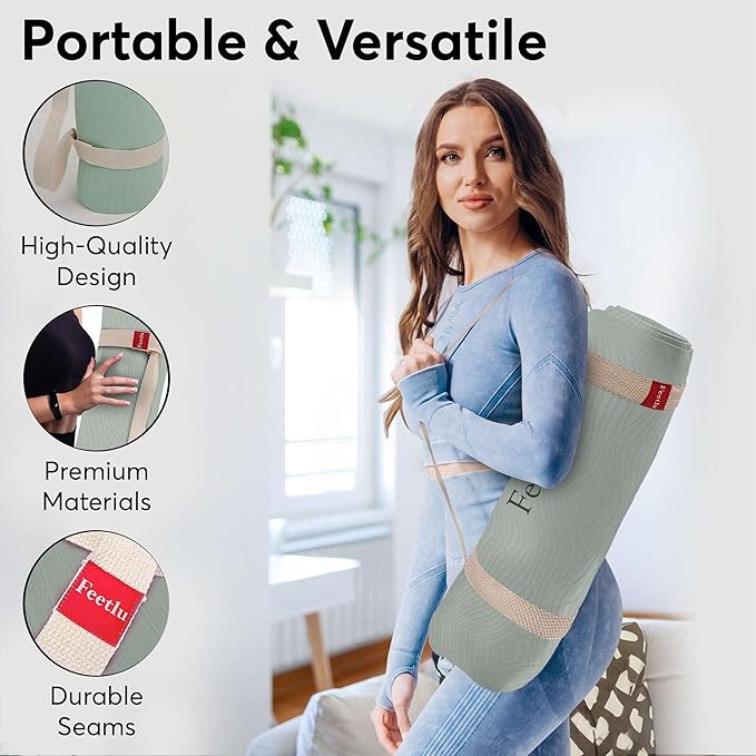 Extra Thick 12mm Exercise Mat – Non-Slip, Joint-Friendly & Cushioned Fitness Mat for Yoga, Pilates & Floor Workouts – Durable, Supportive & Includes Feetlu Classic Strap - Bloomnest