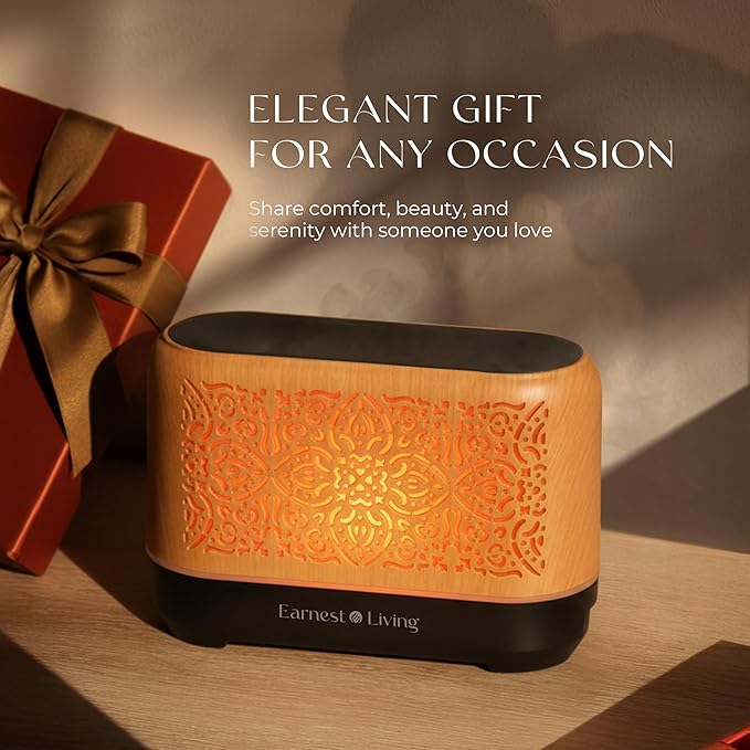Earnest Living Essential Oil Diffuser Classic Flame Diffuser 200ml Timers Night Lights and Auto Off Function Home Office Humidifier Aromatherapy Diffusers for Essential Oils Wood EarnestLiving
