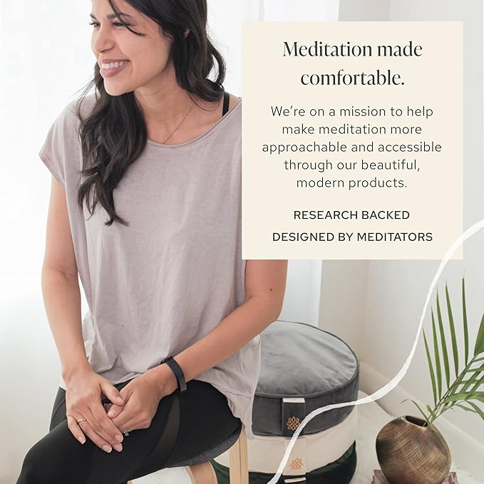 Mindful Modern Velvet Meditation Cushion | Luxe Zafu Yoga Floor Pillow Seat | Posture Support | Buckwheat Hull Filled | Large Round Cushion with Removable Washable Cover + Carry Handle - Bloomnest