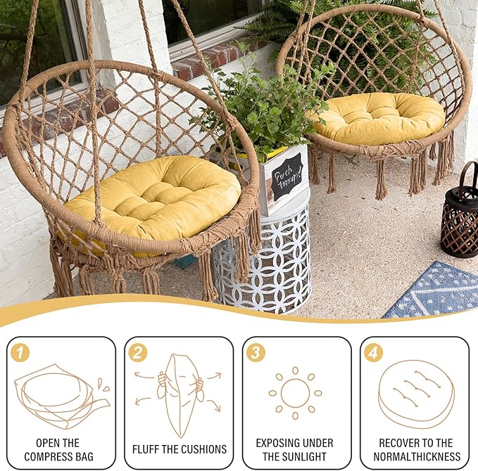 Tiita Floor Pillows Cushions Round Chair Cushion Outdoor Seat Pads for Sitting Meditation Yoga Living Room Sofa Balcony 22x22 Inch, Yellow - Bloomnest