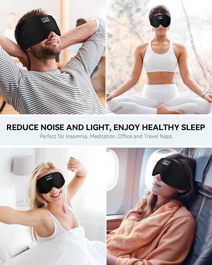 MUSICOZY Sleep Headphones Masks, Headphones Masks for Sleeping Wireless Music Mask, Bluetooth Sleep Eye Mask for Sleeping for Side Sleepers Men Women with Speakers Cool Tech Gadgets Gifts