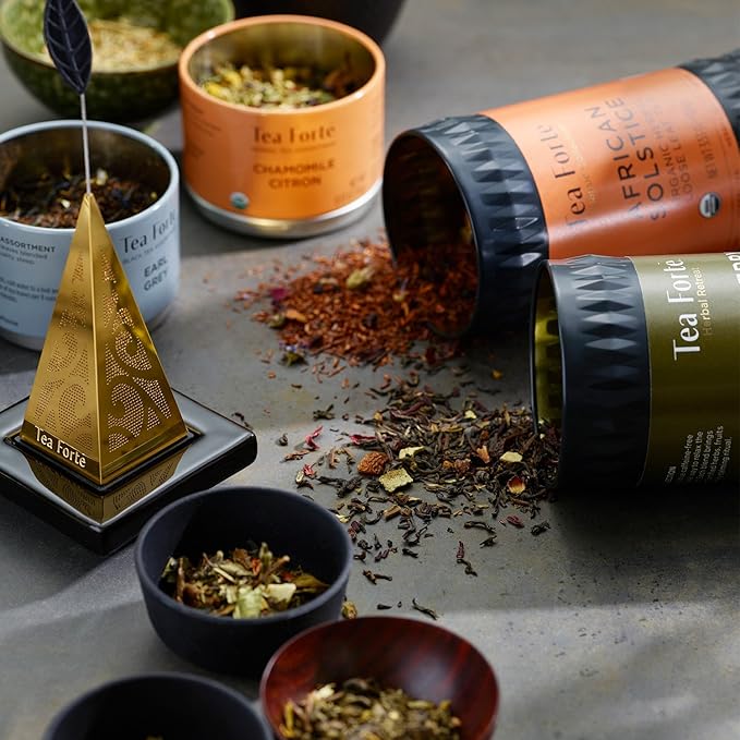 Tea Forte Cherry Marzipan Premium Loose Leaf Caffeinated Green Tea Blend Canister, Makes 35-50 Cups