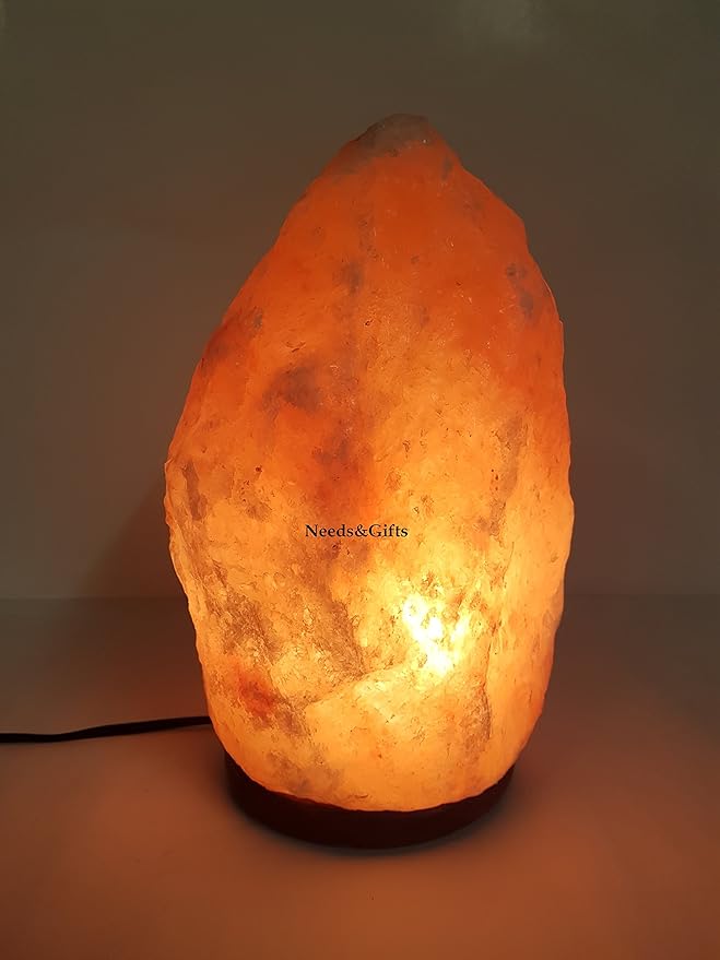 Needs&Gifts Himalayan Salt Lamp, Natural Crystal Rock Lamp Pink Light, Hand Crafted Wooden Base Direct from Foothills of The Himalayas Home Decor, Dimmable lamp Pinkish-orange 4-7LB (N23)