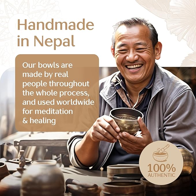 Handmade Tibetan Etched Singing Bowl Set – Sound Bowl & Meditation Bowl with Cushion, Mallet & Guide – Yoga Kit – Stress Relief Tools – Ancient Himalayan Meditation Tools - Bloomnest