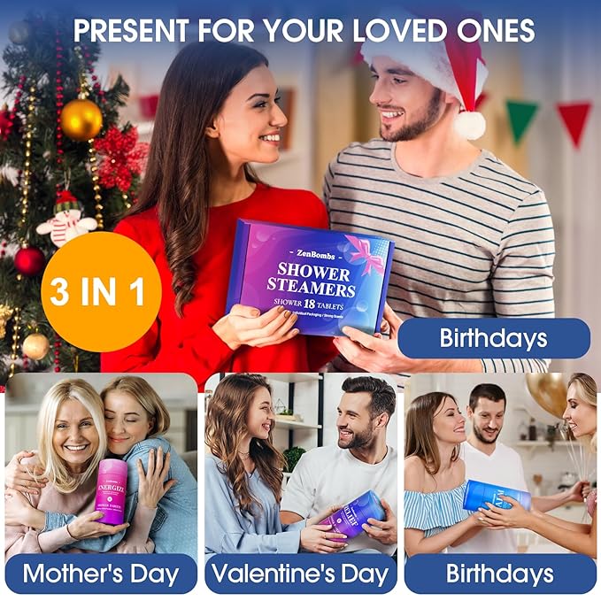Shower Steamers, 18 Pack Set Shower Bombs with 6 Organic & Natural Fragrance, Self-Care & Relaxation Presents for Women and Men, Ideal for Personal Care and Birthday, Valentine's Day Presents - Bloomnest