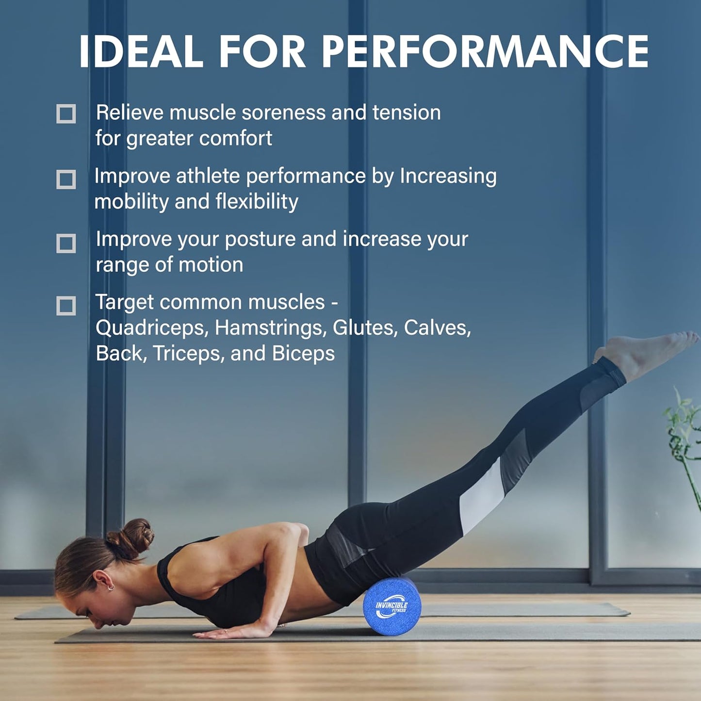 Invincible Fitness 17'' EPP Foam Roller for Deep Tissue Massage – Enhance Recovery, Relieve Pain, and Boost Mobility for a Stronger, Healthier You (Blue)