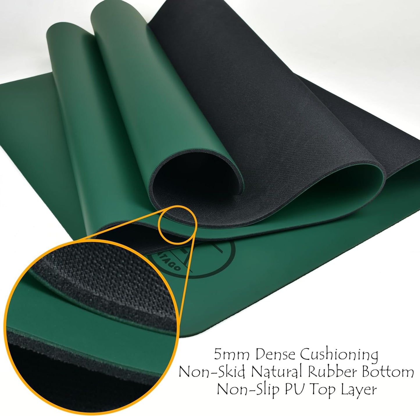Tatago Hot Yoga Mat Non Slip-Professional Grade Natural Rubber Yoga Mat, Pliates Mat, Stretching Mat or exercise mats for home workout. Nonslip for Hot and Sweaty Classes. Includes Yoga Strap for Carrying and Stretching too.