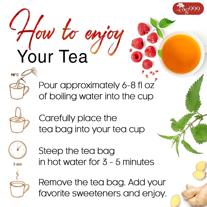 TOG999, 60 Tea Bags for Hormone Balance Menstrual Cycle Support, 100% Natural & Pure from Red Raspberry Leaves with Spearmint Flavor. Natural Material Tea Bags. No Sugar, No Caffeine, Vegan. - Bloomnest
