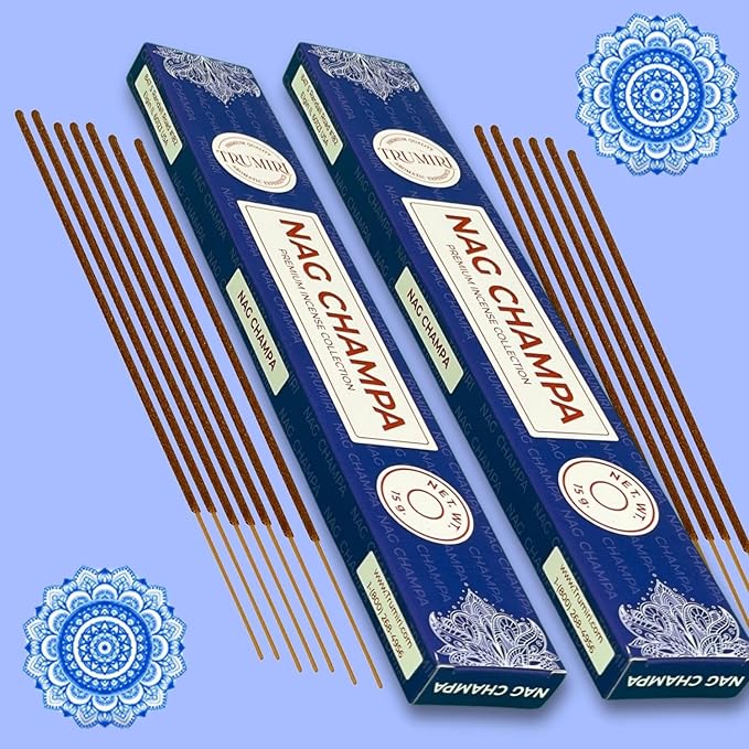 Nag Champa Incense Sticks - Total 90 Insence-Sticks - 6 Packs of 15 Insense - Inciensos - Inscents - Natural Non Toxic Ingredients - Incents - Incence - Inscense - Insents TRUMIRI