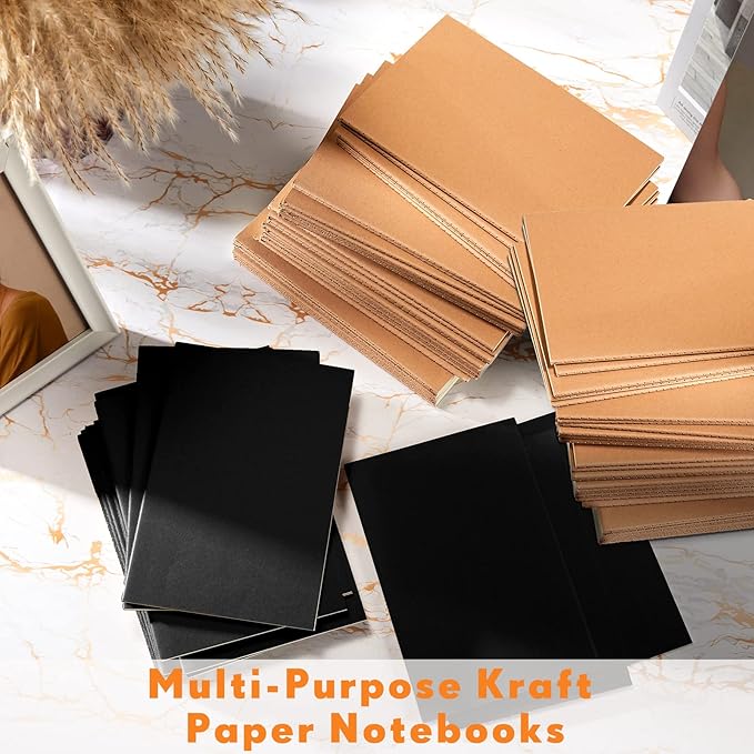 Mimorou 100 Pcs Journals Notebooks Bulk - Kraft Softcover A5 Small Notebooks 5.5 Inch x 8.3 Inch Notepads with 60 Page 30 Sheet for Writing Sketch Travel Office Supplies(Black, Brown,Lined) - Bloomnest