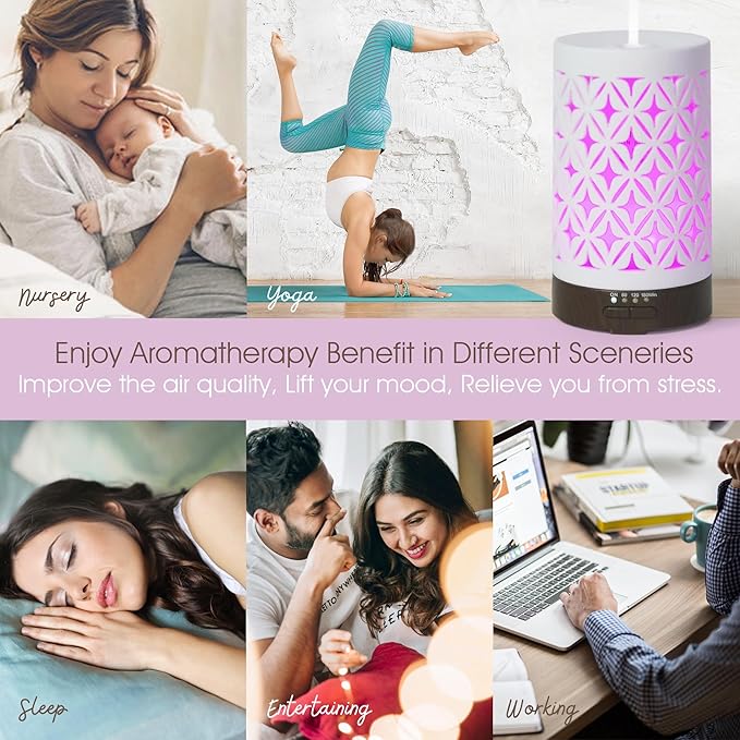 Earnest Living Essential Oil Diffuser for Home White Ceramic 100ml Aromatherapy Diffuser with 4 Timers 7 Night Lights and Auto Off Function (no Beep!) for Essential Oils Version 2 EarnestLiving