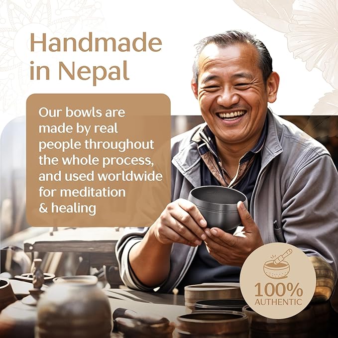 Tibetan Singing Bowl Set – Authentic Plain Design – Sound Bowl & Meditation Bowl with Cushion, Mallet & Guide – Bronze Nepali Singing Bowls – Hand-Tuned Meditation Bowl for Relaxation