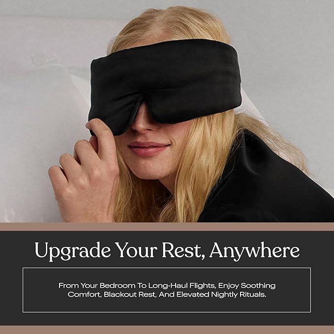 Lunya Weighted Silk Sleep Mask – Mulberry Silk Eye Cover with Cooling Glass Beads, Noise-Reducing Fit, Washable Fabric, and Travel Pouch – Sleeping Mask for Men and Women - Black – Large - Bloomnest