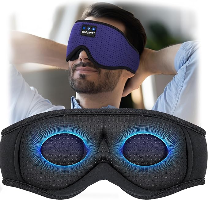 Sleep Mask with Headphones Bluetooth 5.4, TOPOINT 3D Eye Mask Blackout Breath Silk for Side Sleepers Women Men, Sleep Headphones Earphones HD Speaker Microphone for Travel Meditation Gift, CPAP Users - Bloomnest