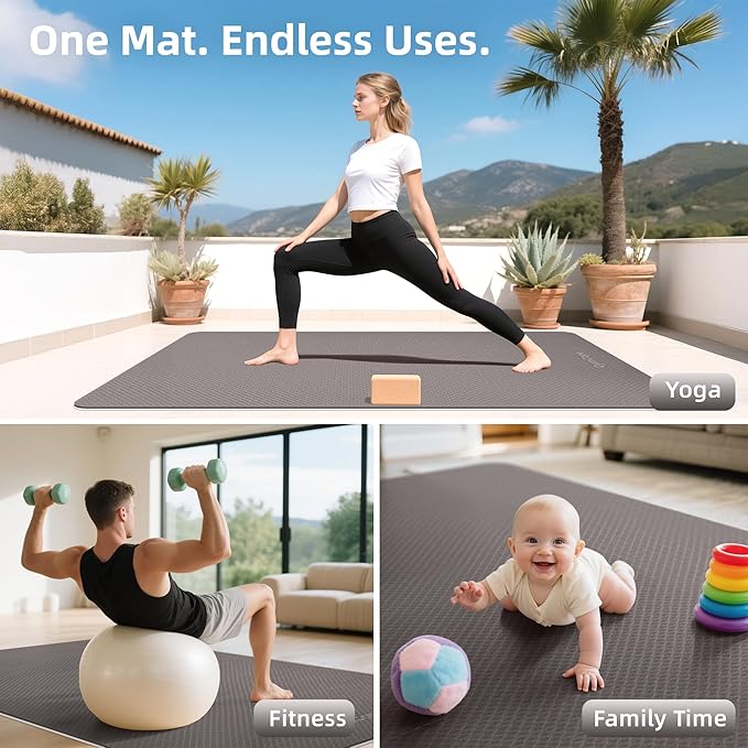 Thick TPE Yoga Mat 72"x48" - 6/8/10/12mm Extra Cushion for Joint Support & Comfort, Non-Slip Texture, Durable & Waterproof, Includes Bag, Strap & Towel for Home Workout, Pilates & Yoga - Bloomnest