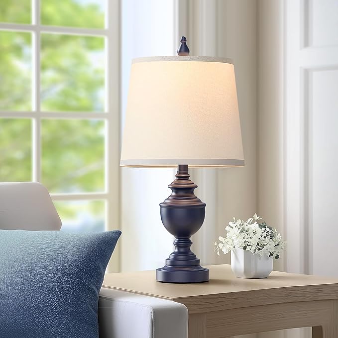 PARTPHONER Retro Table Lamps Set of 2, Bedside Lamp for Bedroom Rustic Farmhouse Table Lamps for Living Room, Vintage Nightstand Lamps with White Shades, Blue - Bloomnest