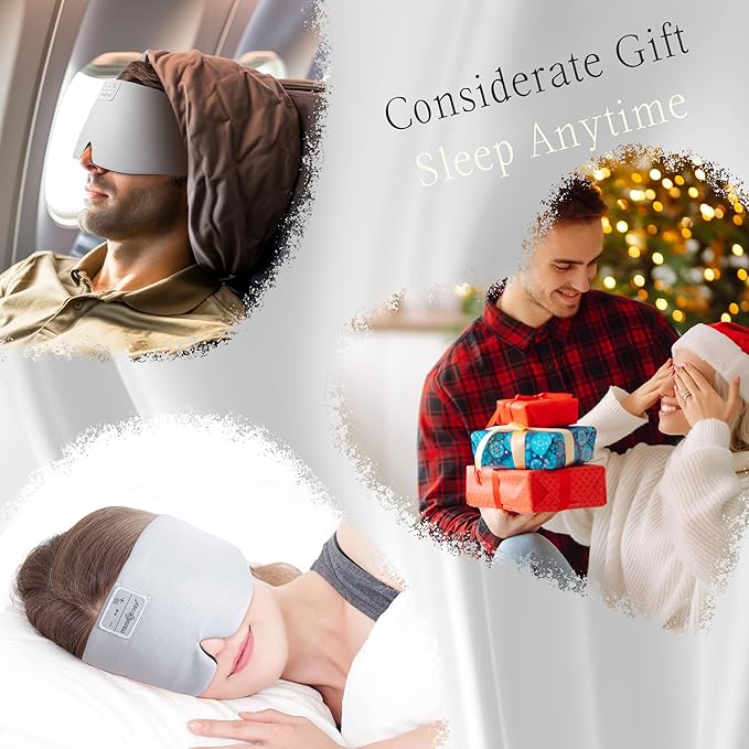 MUSICOZY Ice Silk Sleep Headphones with Bluetooth Mask, Eye Mask for Sleeping in Total Darkness, 5.4 Bluetooth Sleep Mask Sleep Headphones, Soft, Gifts for Men Women (Black) - Bloomnest