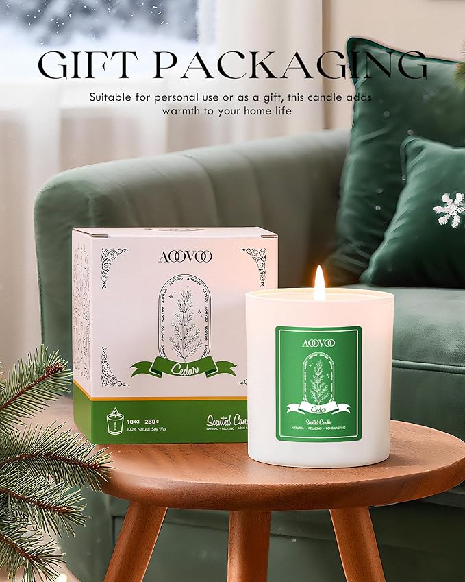 AOOVOO Cedar Scented Candles for Women - Aromatherapy Candle with Crystals Inside, 10oz Soy Candles for Home Scented, Birthday Gifts Christmas Candle for Women Mom - Bloomnest