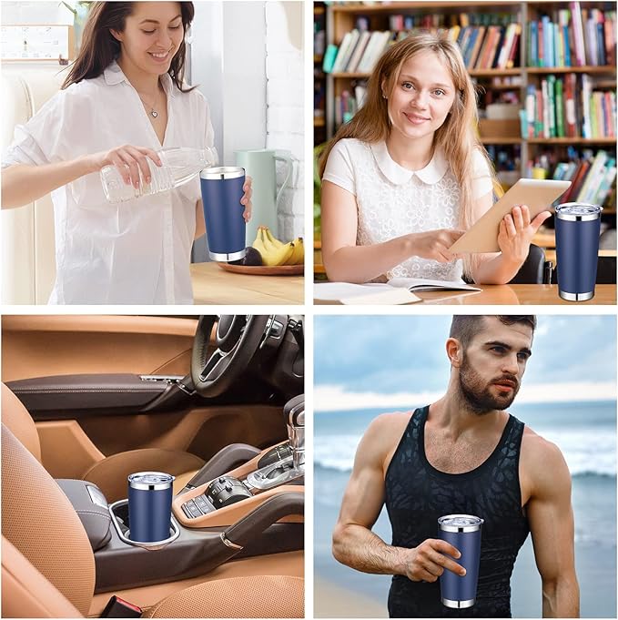 Sieral 36 Packs Stainless Steel Tumbler Bulk with Lid Vacuum Double Wall Insulated Travel Coffee Mug Powder Coated Tumbler Cup for Graduation Wedding Christmas Birthday Party(Navy, 20 oz) - Bloomnest