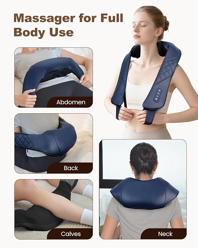 Beleduc Cordless Neck Massager for Pain Relief Deep Tissue, Shiatsu Neck and Back Massager with Heat, Portable Kneading Shoulder Massager - Bloomnest