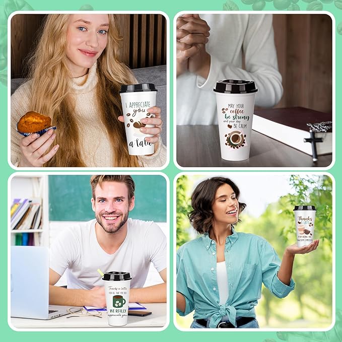 Pickmesh 12 Pack Christmas Reusable Coffee Cups Gift for Women 16 oz Coffee Cup Tumblers with Lid Plastic Cups Travel Mug Thank You Gifts for Hot and Cold Drinks(Thanks) - Bloomnest