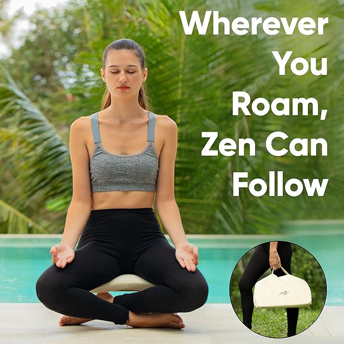 Meditation Chair w/ Extra Thick Cushion - Portable Bamboo Meditation Bench w/ Magnetic Locking Hinge - Anterior Tilt Seiza Bench Ideal for Comfortable & Stable Meditation - Sleek Canvas Kneeling Chair - Bloomnest