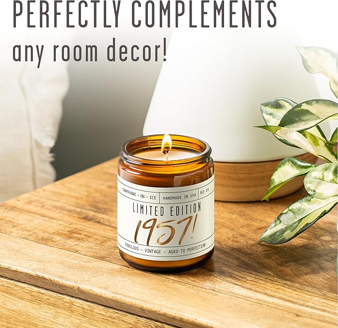 68th Birthday Gifts for Women - 'Limited Edition 1957' Soy Candle, w/Champagne on Ice I 68 Birthday Gifts for Women I 68th Gift for Her Ideas I 9oz Reusable Jar, 50Hr Burn, Made in USA - Bloomnest